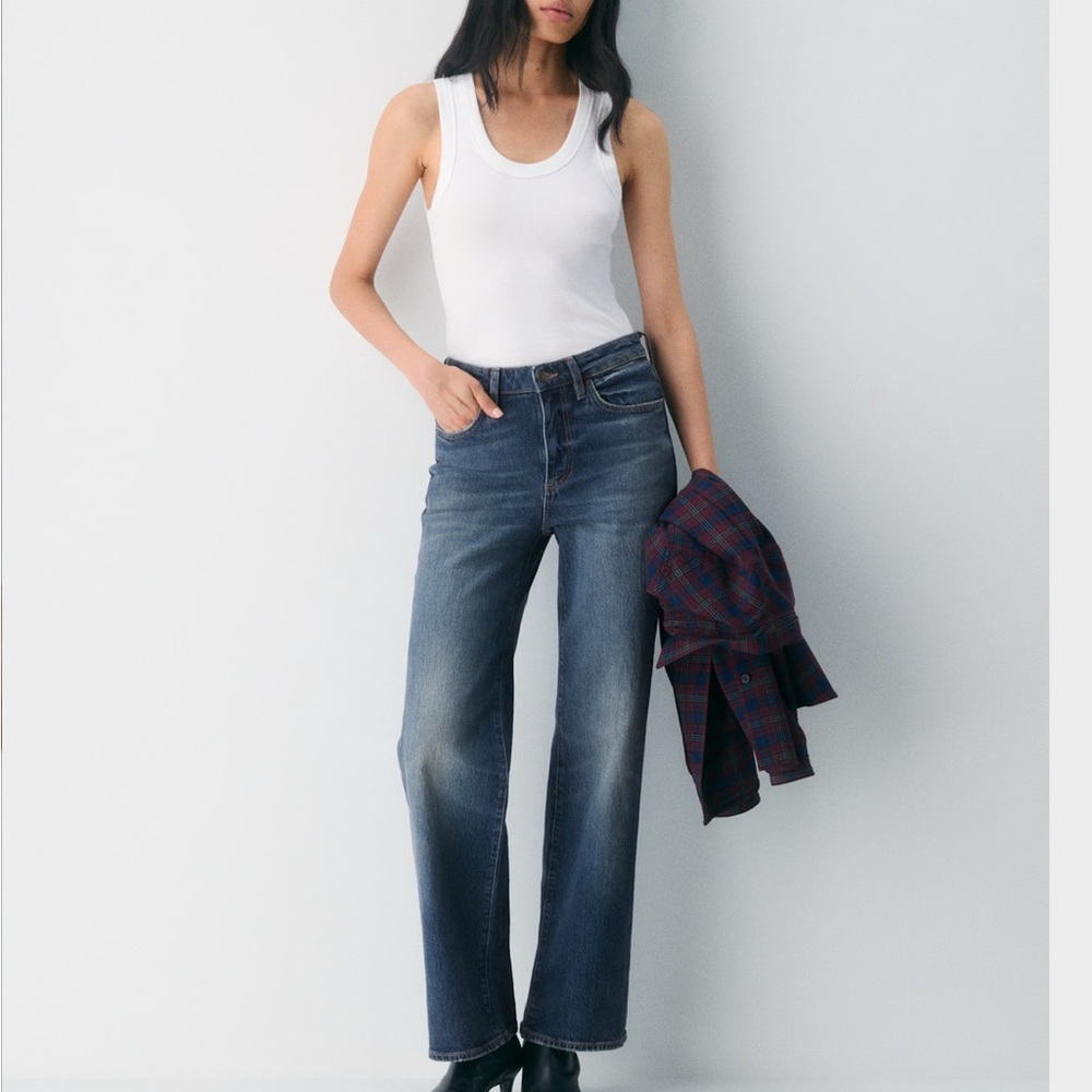 Denim Forum Remy Hi-Rise Wide Jean in vintage dark blue